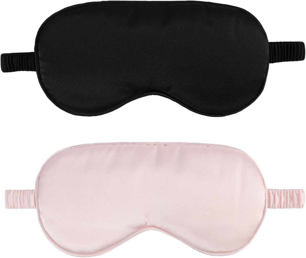 Zijden slaapmasker set van 2, zwart en roze, ultrazacht en verstelbaar voor optimale nachtrust, ontspanning en reizen