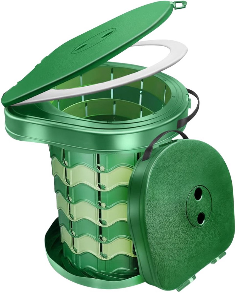TYR® Camping Toilet - Draagbaar Camping Toilet - Toiletemmer met Deksel & Draagbeugel - Ideaal voor Camping, Camper & Noodgevallen - Groen - 34cm x 32cm x 8cm