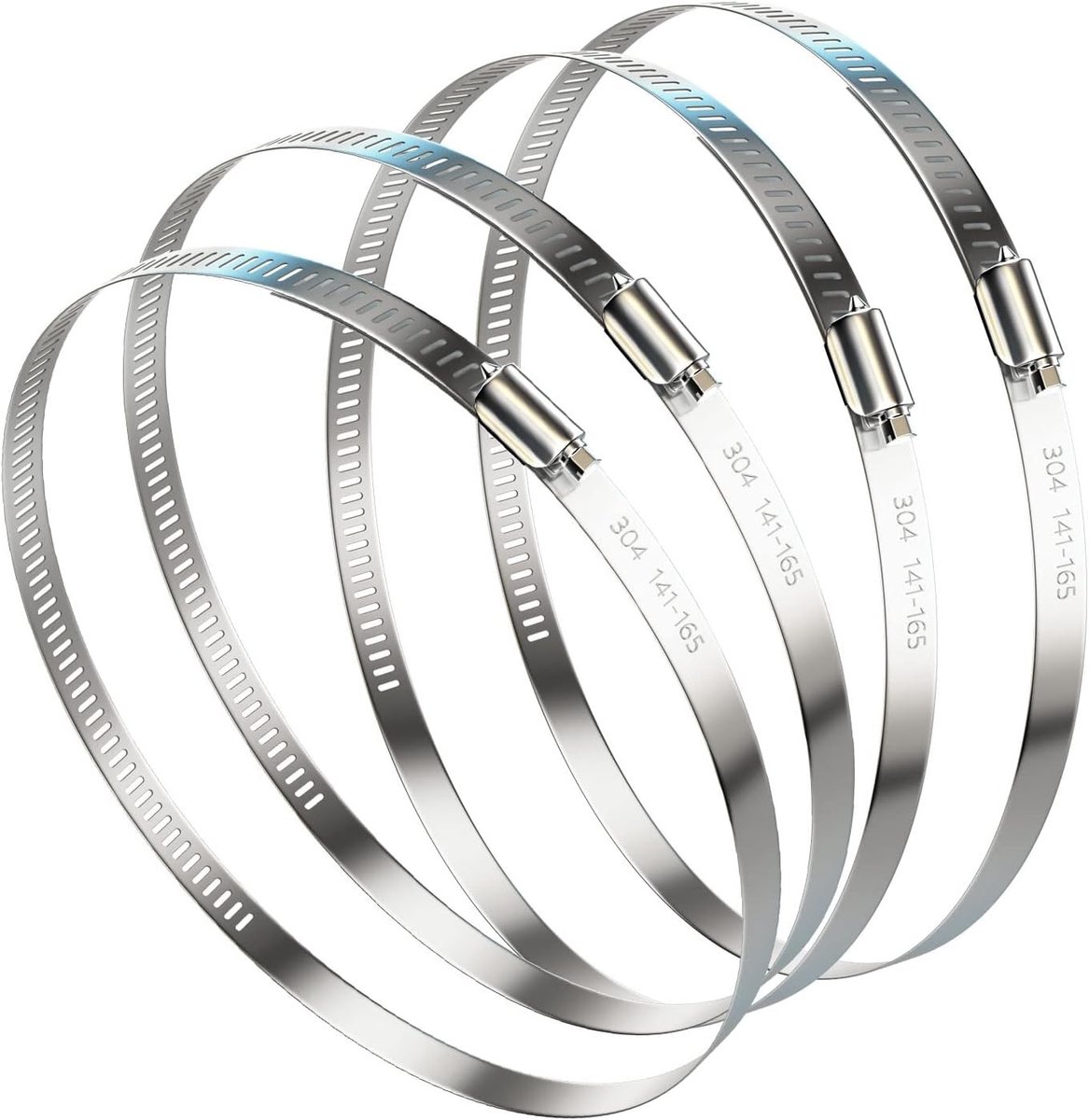 Verstelbare RVS Slangklemmen 141-165mm - 4 Stuks Wormdrive Slangklemmen voor Luchtkanalen, Brandstofleidingen en Droger Ventilatie