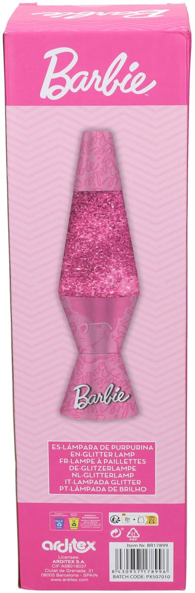 Arditex Barbie 9x9x36 Cm Glitterlamp In Doos Roze Kinderen van arditex — afbeelding 3