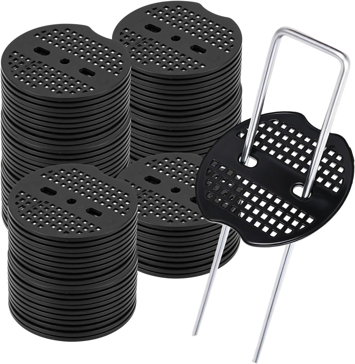 50 Stuks Tuinstaken voor Onkruidbestrijding - Zwarte Plastic Pins van 6.5 cm met 2 Gaten, Ideaal voor Bodembedekking en Landschapsontwerp