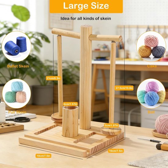 Houten Wolhouder voor Breien en Haken, Draaibare Woldispenser met Magnetische Functie, Inclusief Telefoonhouder en Naaldopslag, Perfect Cadeau voor Creatieve Handwerkers — afbeelding 5