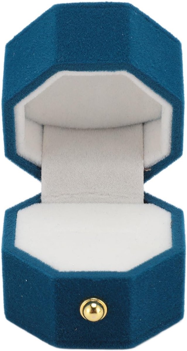Romantische Octagon Ringdoos van Flanel, Perfect voor Verloving, Huwelijk en Cadeaus, Blauw