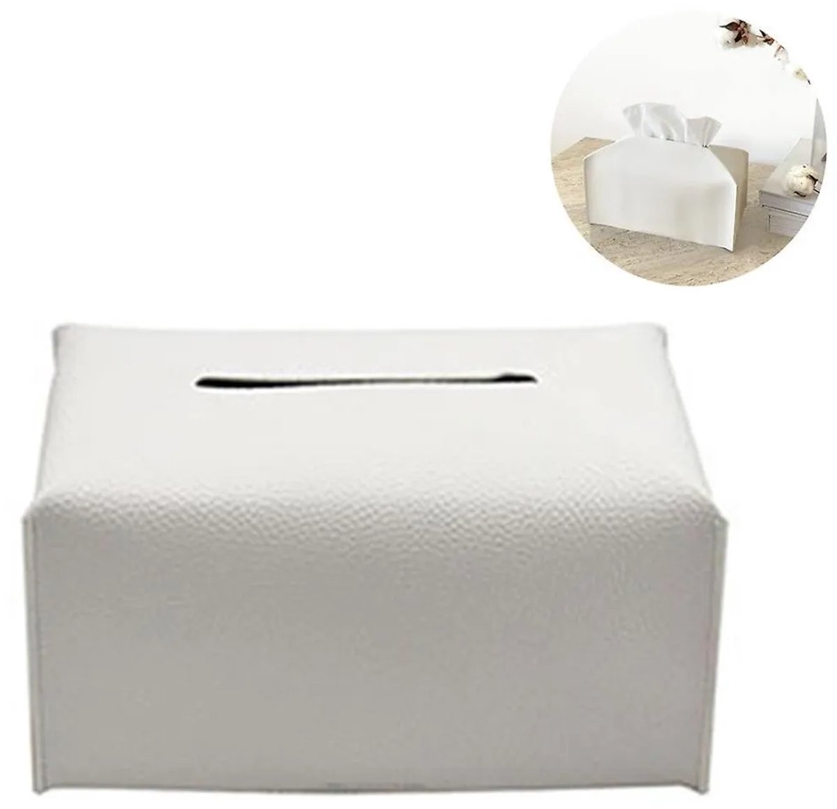 Moderne, decoratieve, rechthoekige tissueboxhoes van leer, perfect als opbergdoos Geschikt voor je kaptafel, nachtkastje of woonkamer – wit.