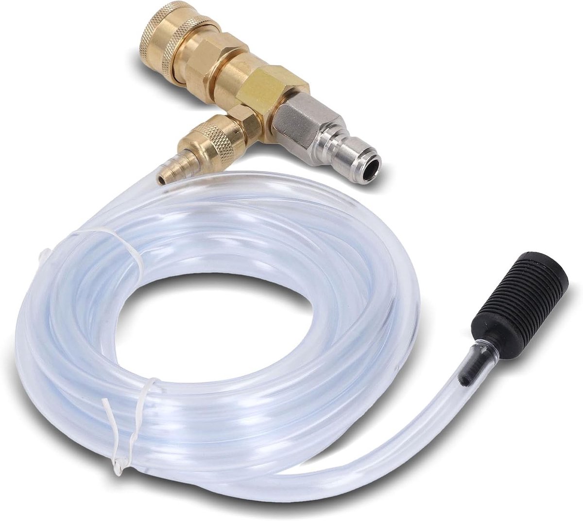 Aanpasbare Chemical Injector voor Hogedrukreiniger, 5000PSI, 9.8ft Slang, 1/4 Inch Aansluiting, 65° Spuitmond en 3/8 Inch Snelsluiting voor Efficiënt Reinigen