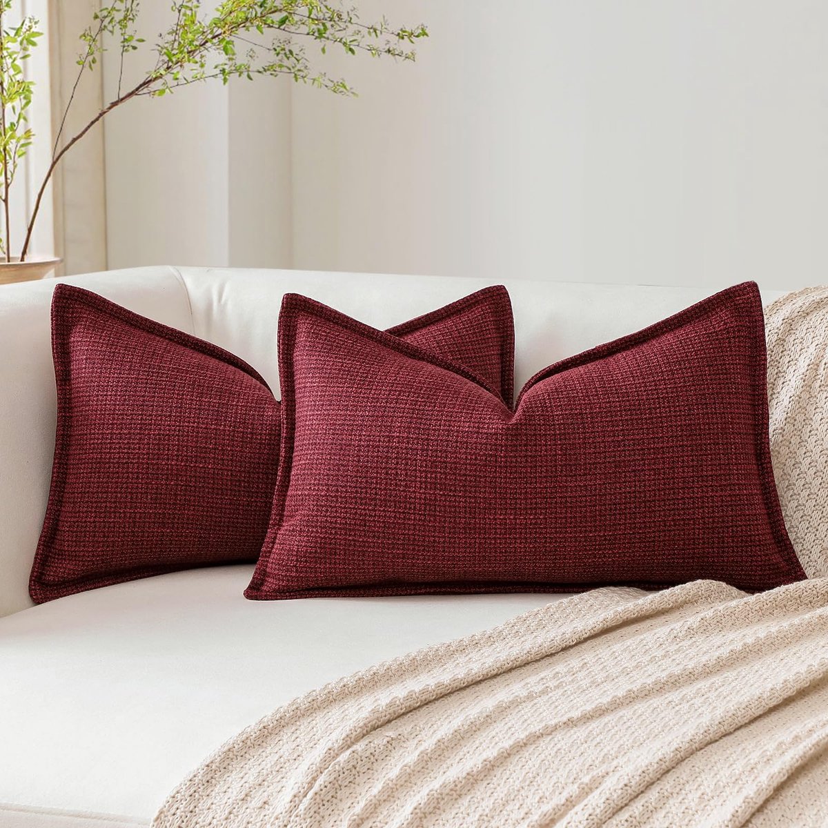 Decoratieve kussenhoezen 30 x 50 cm - bordeauxrood linnen - elegant ontwerp - voor bank en slaapkamer - ShopVlot