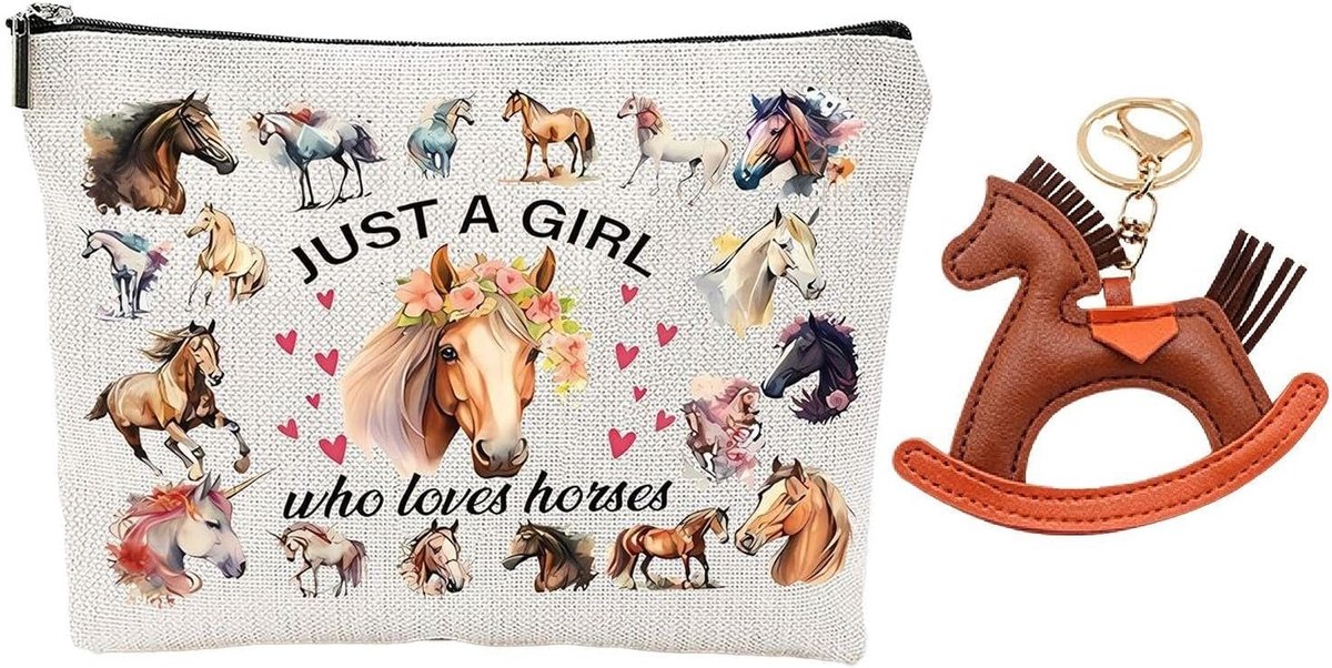 Cosmetische Tas met Paard-Thema en Sleutelhanger, Draagbaar en Praktisch voor Reizen, Perfect voor Rijders en Geschenken, Handwasbaar en Lichtgewicht