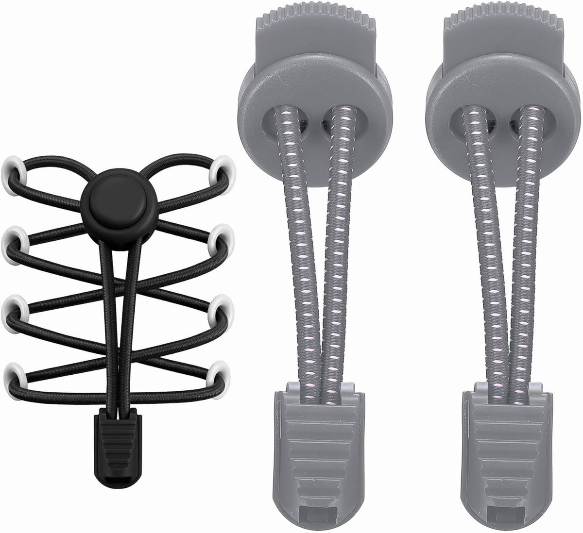 2 stuks elastische veters voor schoenen, knooploze veters voor sneakers en tennisschoenen, grijs met witte stippen, ideaal voor volwassenen en kinderen