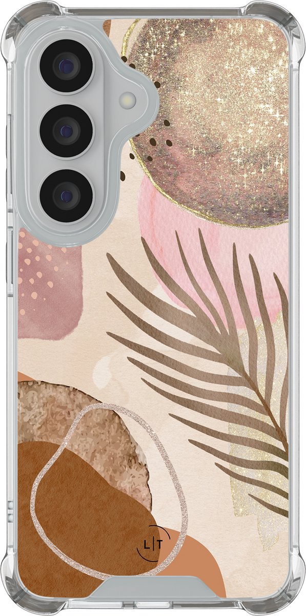 Shockproof hoesje - Geschikt voor Samsung Galaxy S26 - Abstract blush shapes - Extra sterke case - TPU/polycarbonaat - Print / Illustratie - Beige, Transparant