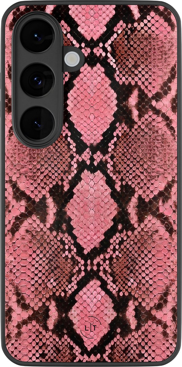 Hoesje geschikt voor Samsung Galaxy S26 - Slangenprint roze - Luxe Glazen Hardcase - Slangenprint - Roze