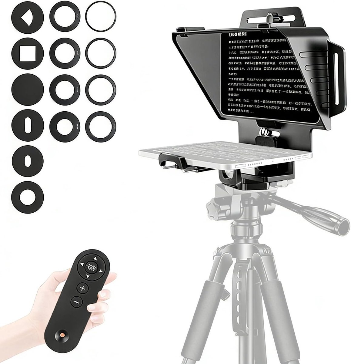 Teleprompter met afstandsbediening en app-besturing voor iPad, tablets en smartphones tot 12 inch, perfect voor filmmaking, vlogging en livestreams