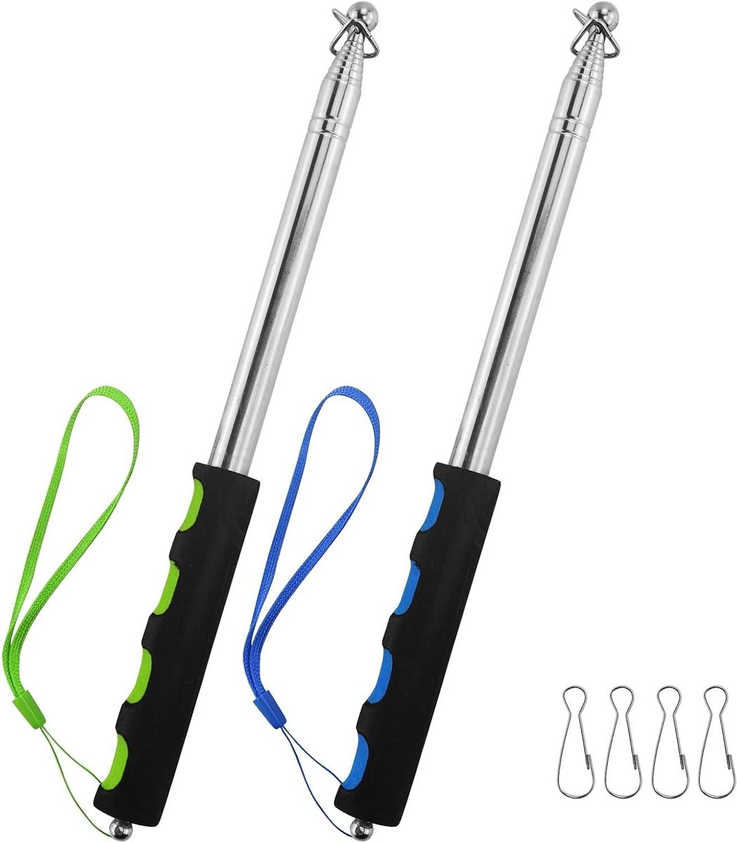 Telescopische Vlaggenmast - Uittrekbare Stok - Gidsen Kamperen Onderwijs - Roestvrij Staal - 2 Meter - Blauw Groen