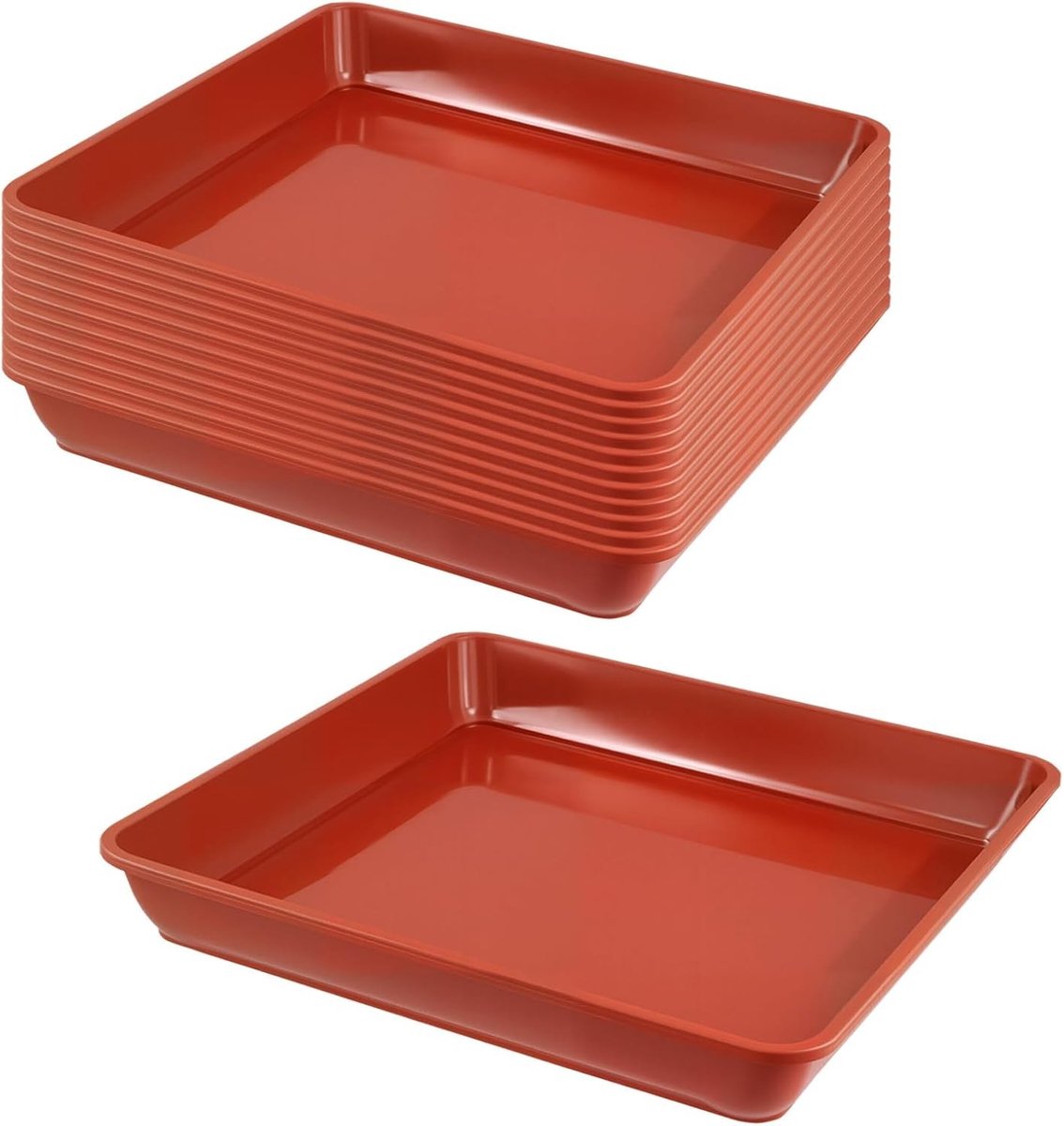 Set van 12 vierkante 29 cm coasters in rood plastic - Decoratieve onderzetters voor binnen en buiten, ideaal voor tuin en terras