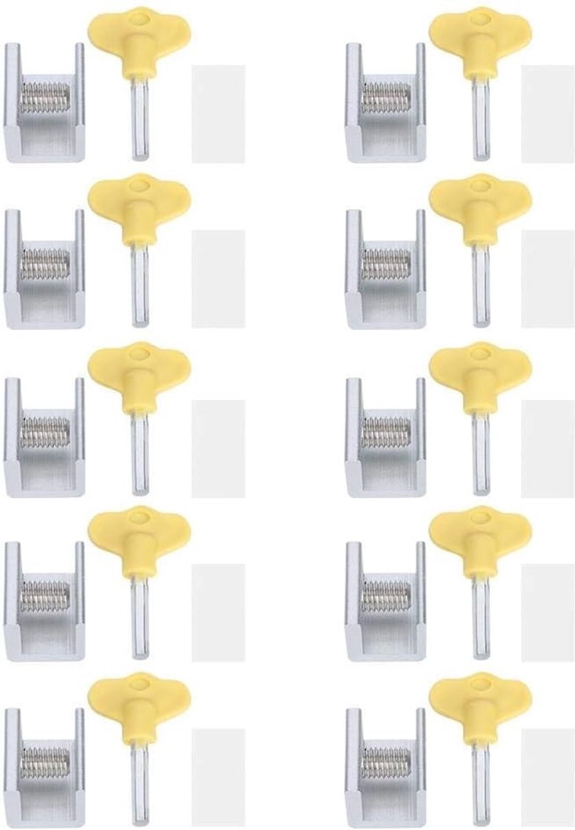 Veilige Raamvergrendeling, Set van 10, Stopper voor Schuiframen, Deurframe Vergrendeling met Sleutels voor Thuisgebruik, Ideaal voor Beveiliging