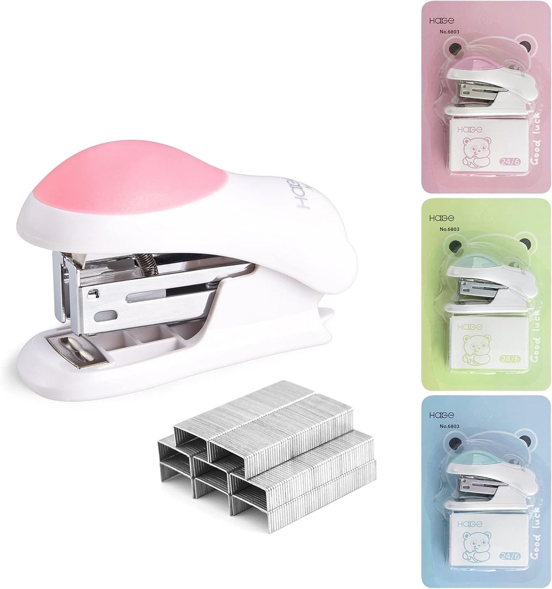 Mini Desktop Nietmachines met 400 Standaard 26/6 Nietjes, Capaciteit 2-24 Vellen, Inclusief Ingebouwde Nietverwijderaar, Leuk Kantooraccessoire voor Studenten en Thuiswerk, Verkrijgbaar in 3 Kleuren