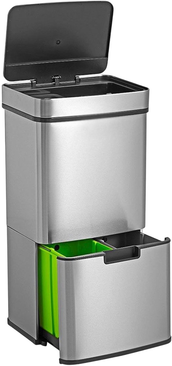 Vuilnisemmer 67 L - 2 vakken - roestvrij staal - automatische opening met sensor - ShopVlot