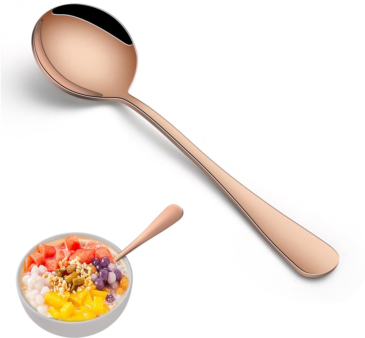 Soeplepels set van 8 - roestvrij staal 19,8 cm - roségoud kleur - ideaal voor desserts en bouillon - ShopVlot