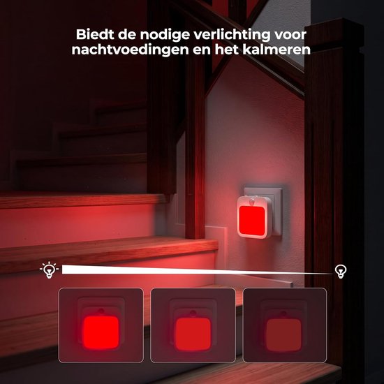 2 Stuks Stopcontact Nachtlampje met Bewegingssensor, 625 nm Rood LED Licht, Dimbaar, Slaapbevorderend, voor Kinderkamer, Slaapkamer, Gang en Trap, Energieklasse G — afbeelding 3