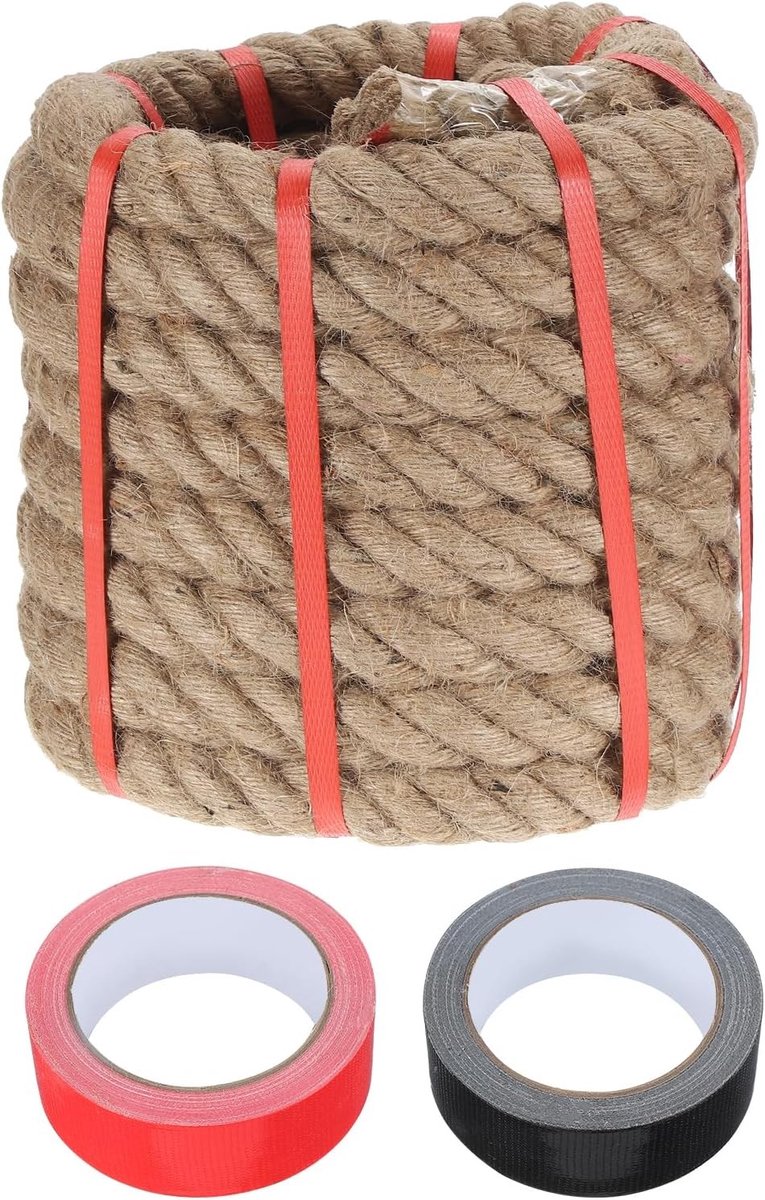 Jute Touw 3.2 cm x 9 m Dikte, Natuurlijk en Gevlochten voor Handwerk, Tuinieren en Nautische Decoratie