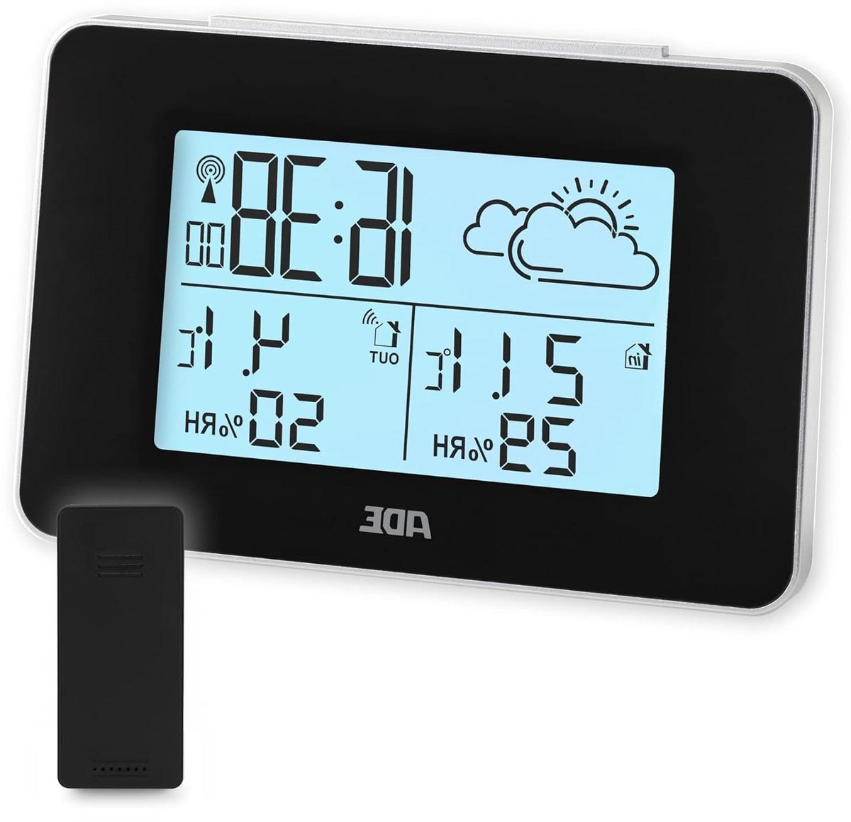 Weerstation met Sensor - Weercomputer Binnen Buiten - Weersvoorspelling Lokaal - Geanimeerde Symbolen - 60m Bereik - Zwart