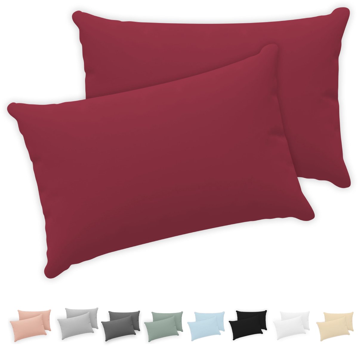 Kussensloop 30x50 cm (Set van 2) - 100% Katoen Jersey - Bordeauxrood - Luxe en comfortabel slapen - ShopVlot