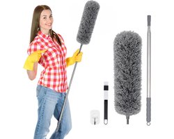 Microvezel Stofvanger - Uitschuifbare Plumeau - Huishoudelijke Schoonmaak - 360 Graden Buigbaar - Tot 280 cm - Grijs
