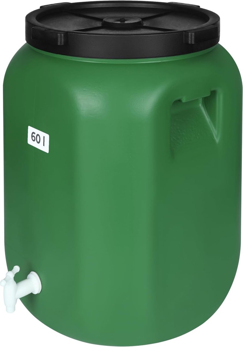 Allvia® Waterton - Regenton - Watertank - met Kraanwaterbus - met Dekselbus - 60L - Groen - 42cm x 42cm x 65cm