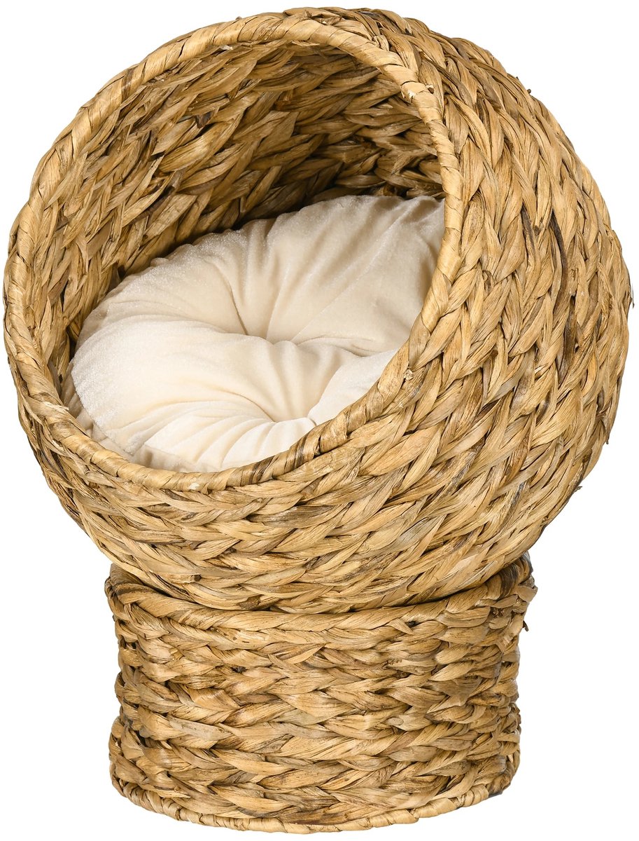 DeltaMerch Kattenmand - Kattenhuis - Verhoogd Kattenbed - Incl. Wasbaar Kussen - Stabiel en Veilig - 42 × 33 × 52 cm - Bruin
