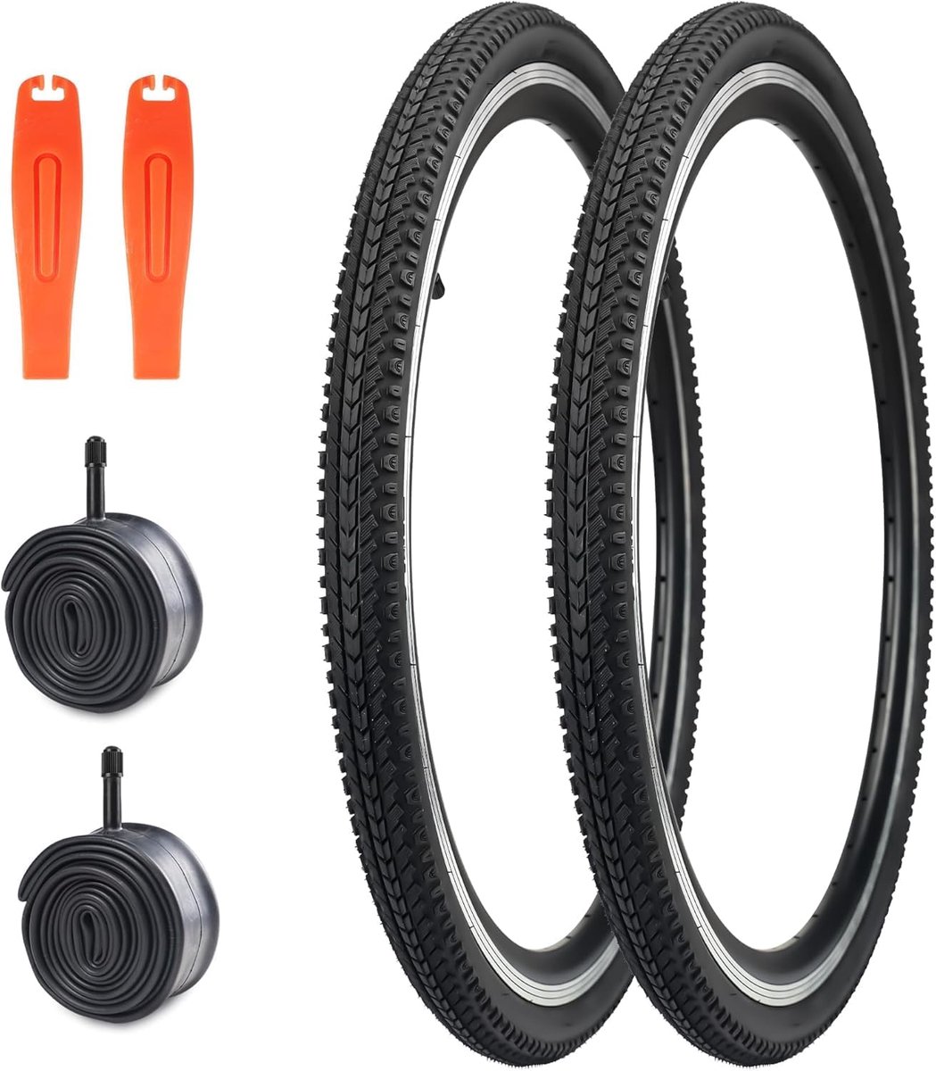 MEGHNA Bicycle Tyre Set, 2 Pieces, 24/26 x 1.5 + 2 Pieces AV35 mm Inner Tubes + 2 Tyre Levers Used MTB/Street Bikes - ShopVlot