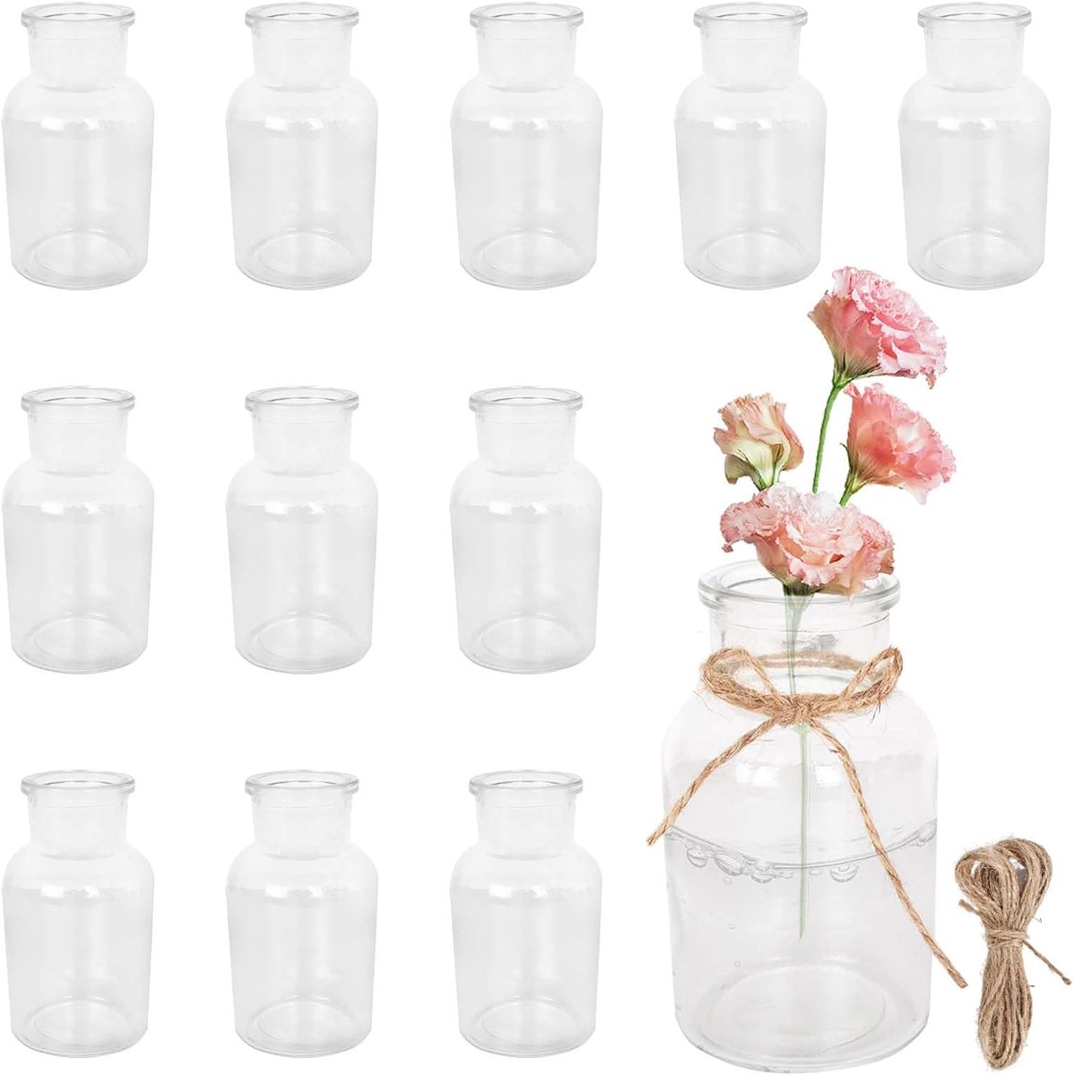 Kleine glazen vazen set van 12 - 125 ml mini-vazen - 10,3 cm hoog - decoratieve vazen voor tafeldecoratie - ShopVlot