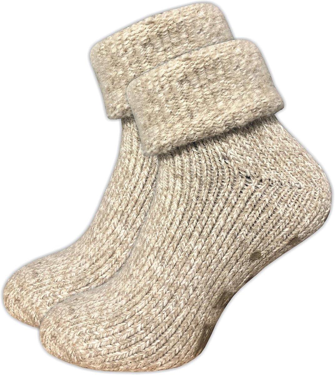 Antislipsokken voor Dames - Beige Melange - Maat 39-42 - Zachte, Warme Sokken met Antislip Noppen - Voor Thuis en Vakantie