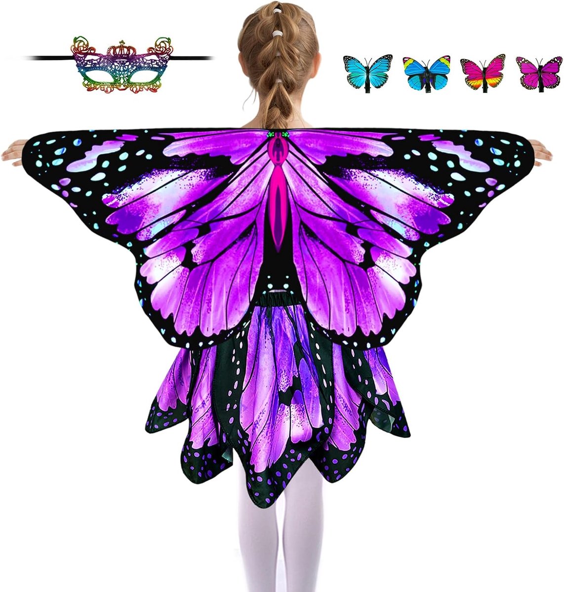 Butterfly Wings Kids (Girls) Butterfly Costume Girls Three Piece Set (Cape Skirt and Mask) Butterfly Costume Children - ShopVlot
