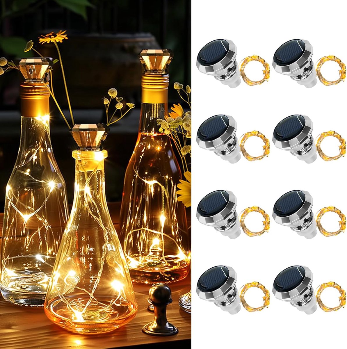 Solar Bottle Light, 8 Pieces LED Cork Bottle Light, 2 m, 20 LEDs, Outdoor Fairy Lights, Solar Fairy Lights, Bottle for - ShopVlot
