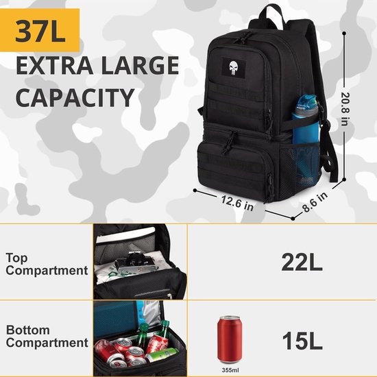 Tactical Double Cooling Backpack for Men, Large Lunch Backpack with 2 Compartments, Soft Cooler Bag - ShopVlot — afbeelding 5