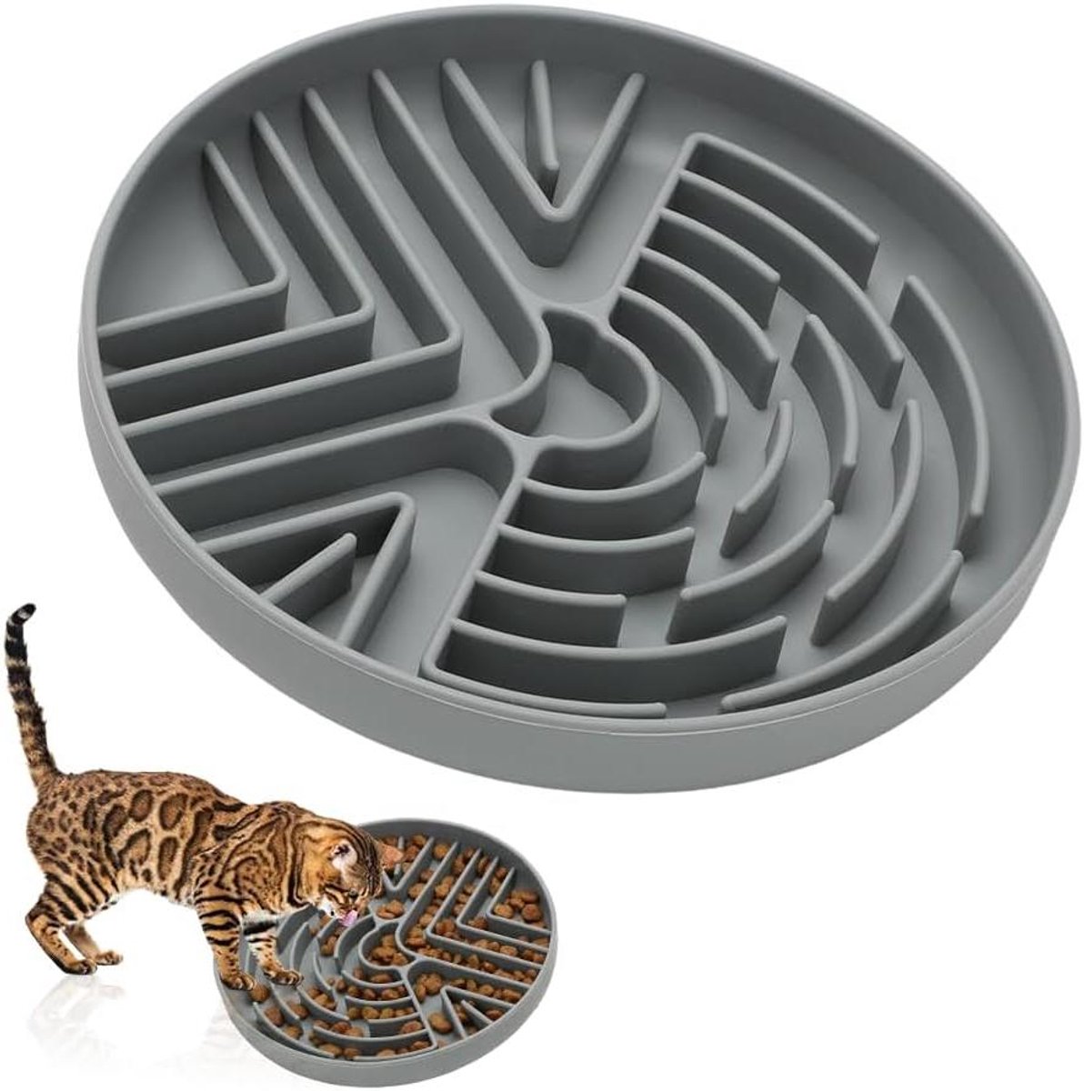 Anti-schrokbak Hond - Slow Feeder - Gezond Eten - Antislip Design - Diameter 20 cm - Grijs
