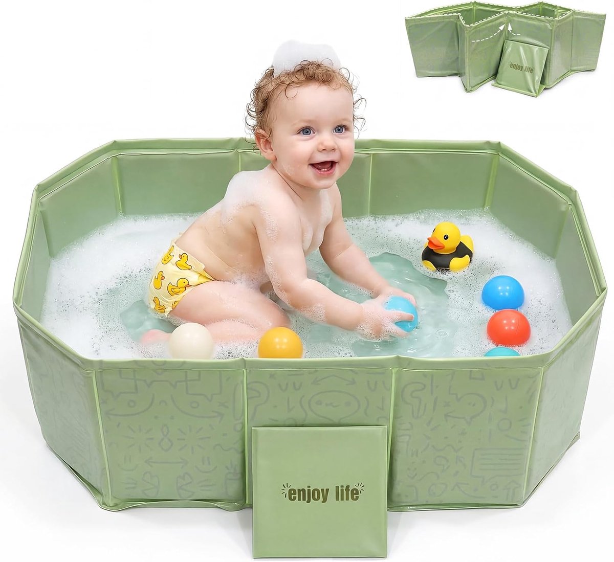 Thijox - Opvouwbare Babybadkuip met Afvoerplug - Draagbaar en Ruim - Mintgroen - 75x45cm