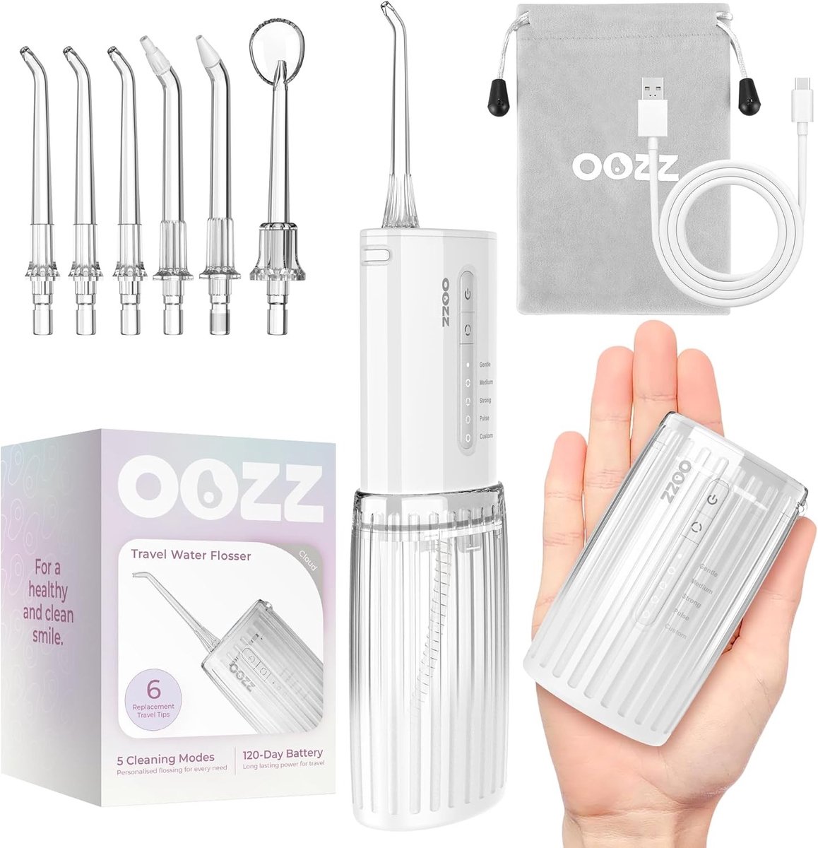 Draadloze Waterflosser - Wit - 5 Reinigingsmodi - IPX8 Waterdicht - Voor Thuis en Reis