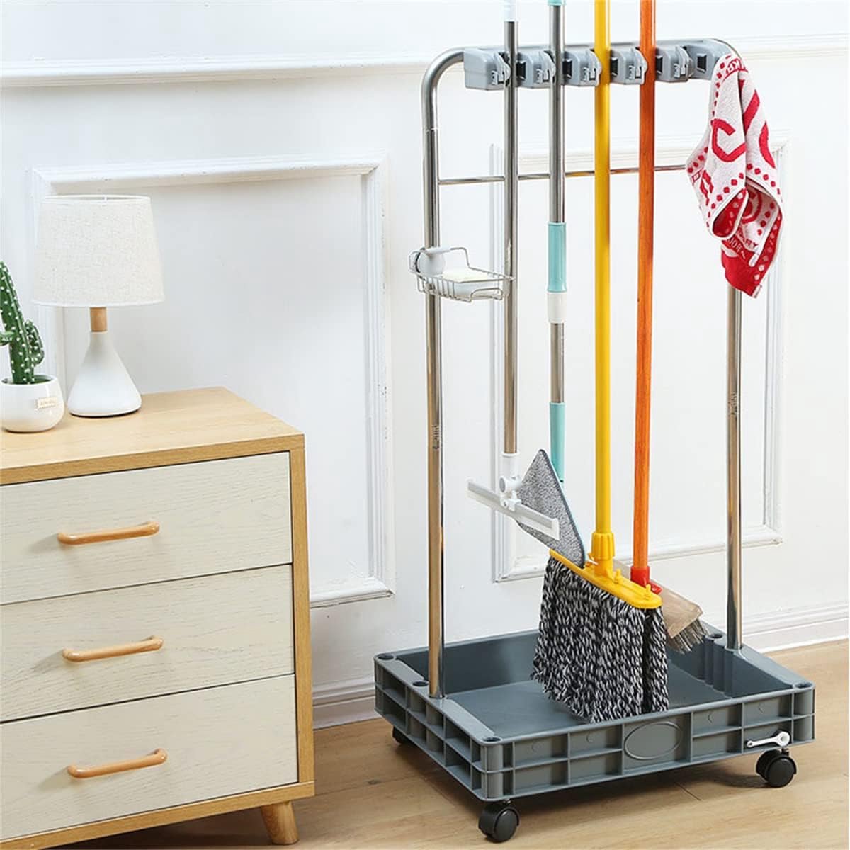 Reinigingswagen - Schoonmaakkar - Efficiënt Schoonmaken - Verrijdbaar met Wielen - 115 cm Hoog - Zilver