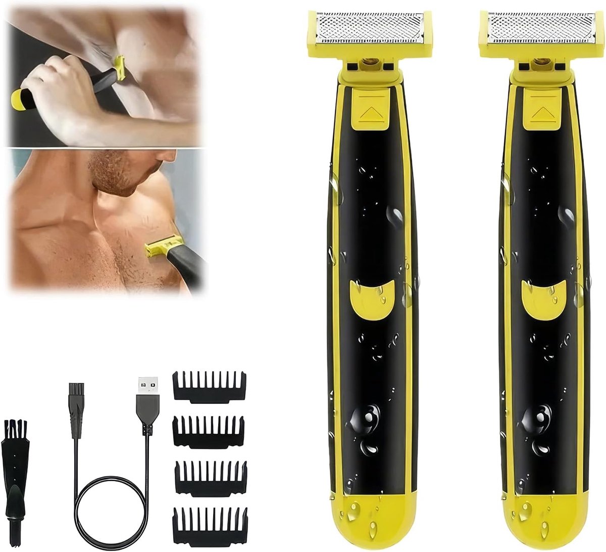 Elektrische Scheerapparaat - Gezichtstrimmer Baardtrimmer - Gezichtsverzorging - 4 Opzetkammen - 2 Stuks - Zwart