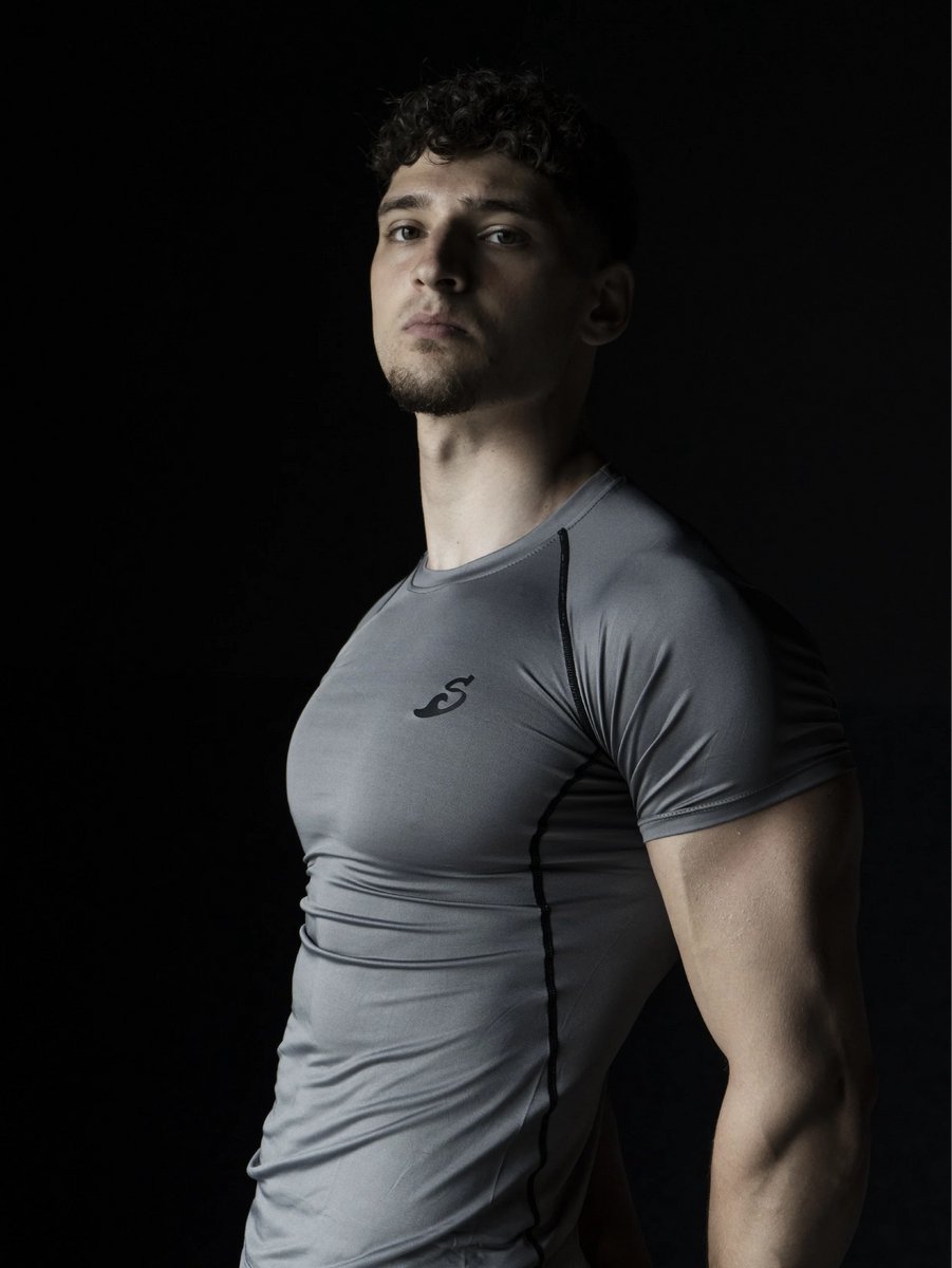 Sweetwave Gymwear Compressie Shirt Heren - Sportshirt Korte Mouwen - Dry Fit Thermoshirt - Grijs