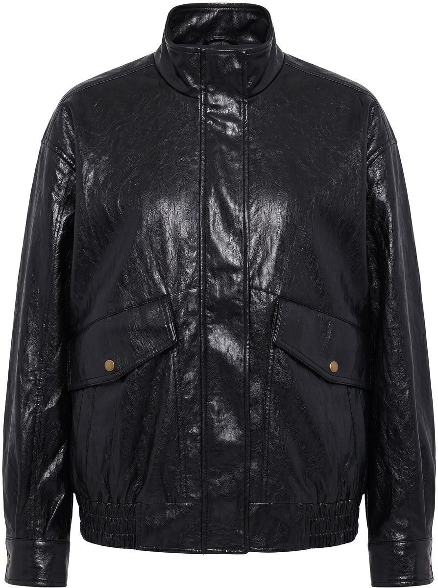 Studio Untold - Dames - Jas van imitatieleer oversized rits elastische zoom - Zwart - Maat 54+
