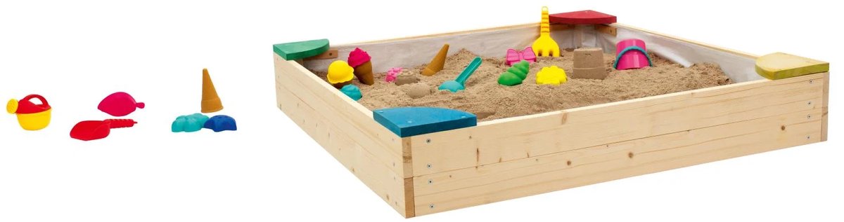 Lupilu® Zandbak– Houten Zandbak met 4 Zitplaatsen voor Kinderen vanaf 1,5 Jaar- 90x90 cm met speelhoek - - Met 4 zithoeken