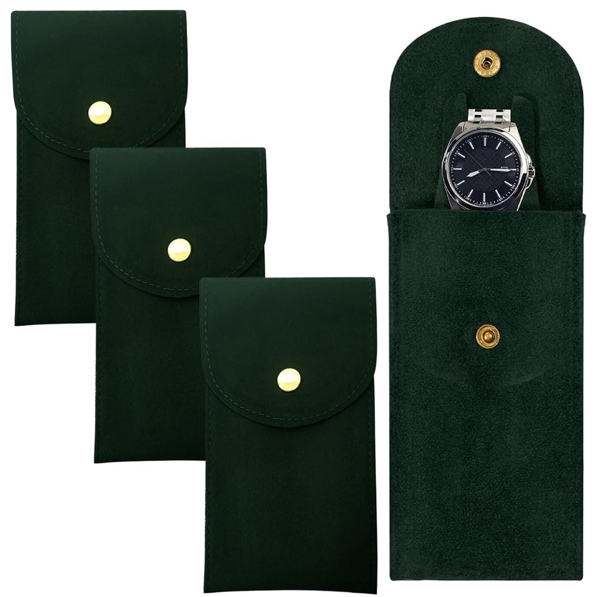 Dailygoods- Horlogeetui 3 Stuks - Draagbare Horlogetas - Duurzame Hoes - Drukknop - Opbergtas voor Sieraden - Reisaccessoire - Horlogedoos