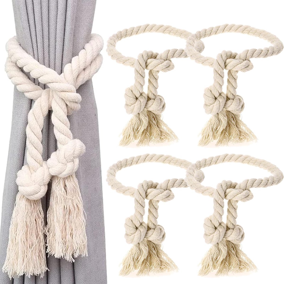 Dailygoods- Gordijnen Handgeweven - Decoratieve Embrasses - Katoen - 2 Paar - Beige - Geschikt voor Slaapkamer/Woonkamer - Raamdecoratie
