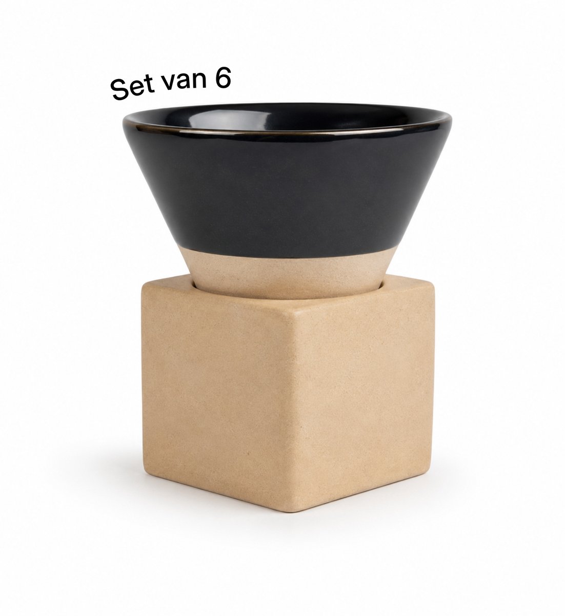 Proefer 6x Zwart Keramieken Kopje 190ml – Cilindervorm – Geglazuurde Afwerking – Design Koffiekopje met Vierkante Basis – Geschikt voor Espresso, Cappuccino & Thee