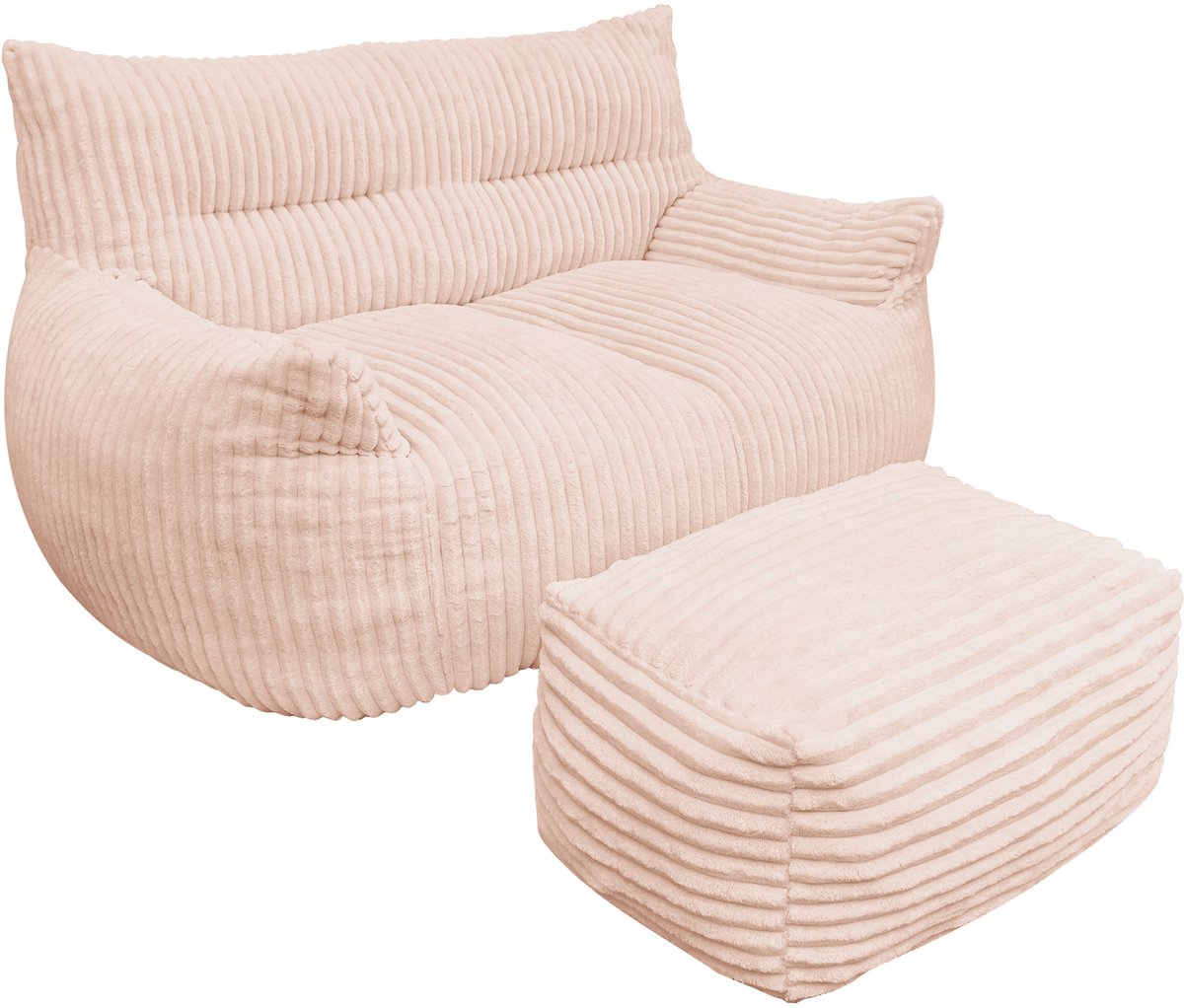 Re-purelife® dubbele zitzak fauteuil met voetenbank roze 135×100×75 cm - grote loungestoel