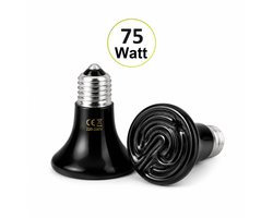 UniEgg® Duo verpakking 2x Keramische warmtelamp -75 Watt (Zwart) -Donkerstraler - E26 - 10.000 uur - voor kuikens - reptielen - amfibieën - pulletjes - knaagdieren - geeft alleen warmte en geen licht!