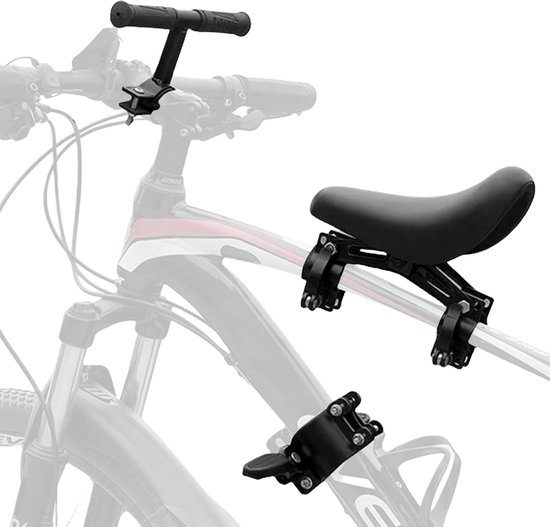 fietsstoeltje、fietsstoeltje junior、fietszitje achter、zadel op stang、achter fietszitje、voetsteunen、handgrepen、ergonomisch design、veilig en comfortabel、mountainbike zitje voor kind、zwart