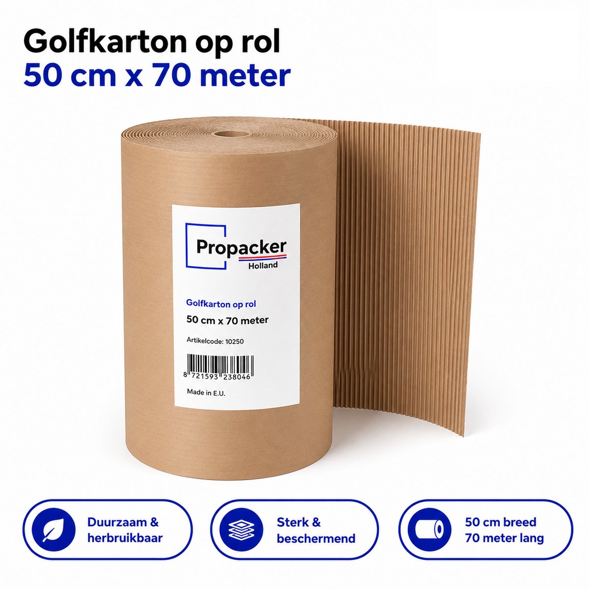 Propacker Golfkarton op Rol - 50 cm x 70 meter - Beschermkarton voor Verpakken, Verhuizen, Transport & Opslag - Bruin - 1 Rol