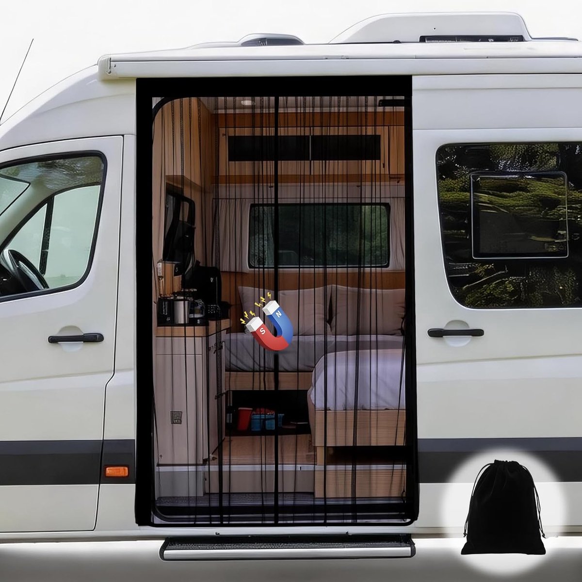 PromoHome Magnetisch muggennet voor auto en bestelwagen, centrale magnetische sluiting, insectenbescherming, vliegengaas voor MPV, bestelwagens en campers, 180 x 150 cm